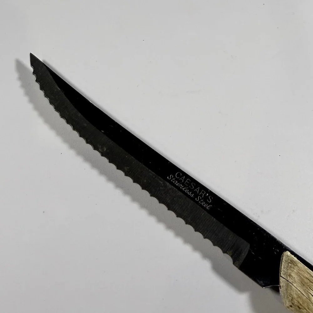 VTG Caesar's Stainless Steal Japan Steak Knife Wooden Handle Rustic Cabin Core
